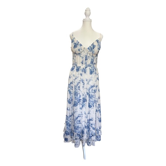 V. Chapman Corset Front-Slit Ruffled Gown – Provencal Blue Floral, Size 12 - Picture 1 of 11
